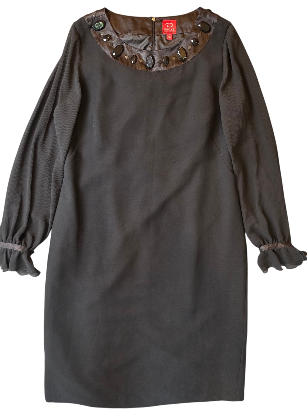 Oscar de la Renta Vintage Shift Dress Womans 16 Black Rhinestone Jeweled Formal